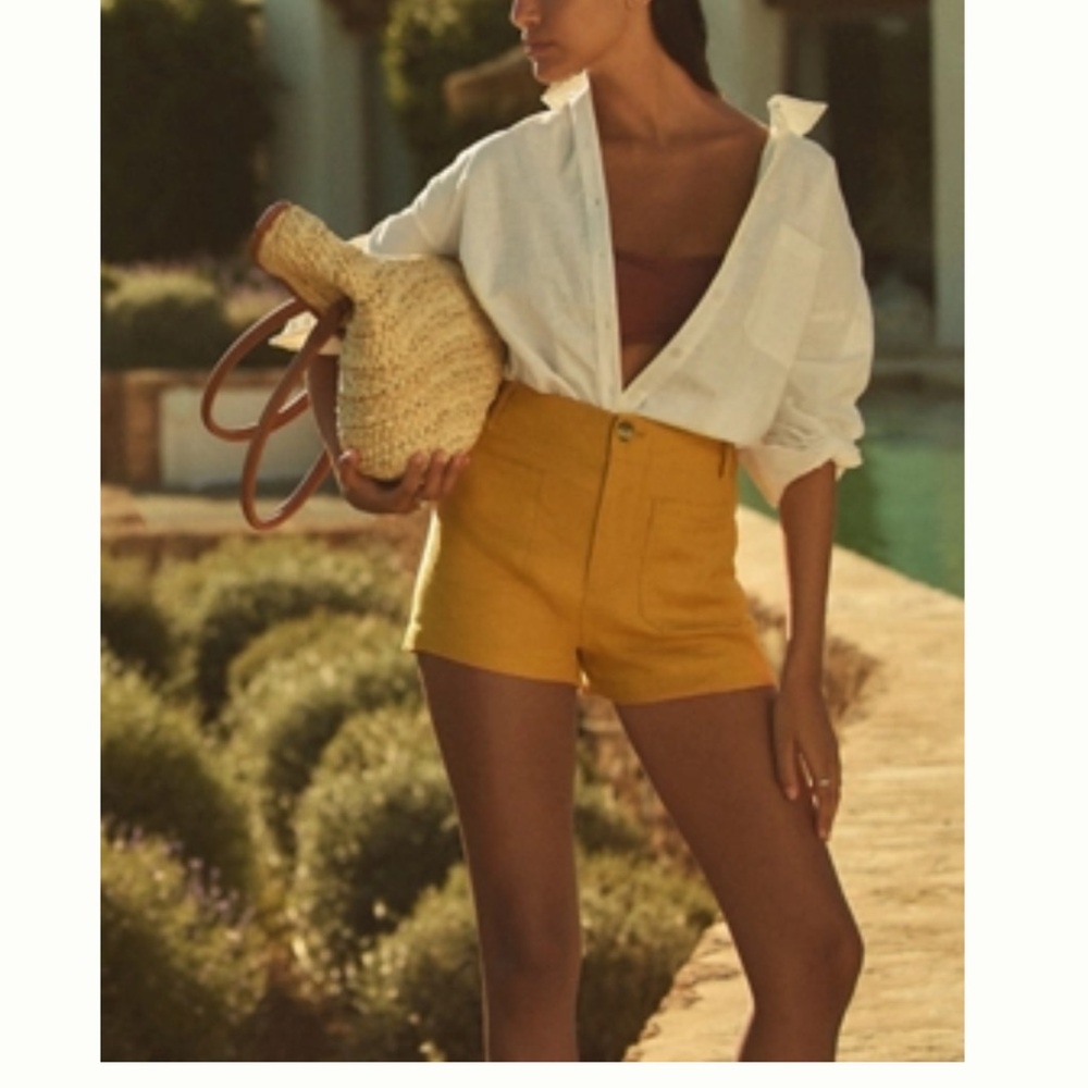 Anthropologie Maeve The Colette Linen Stretch High Rise Yellow Shorts, Sz 34/14.